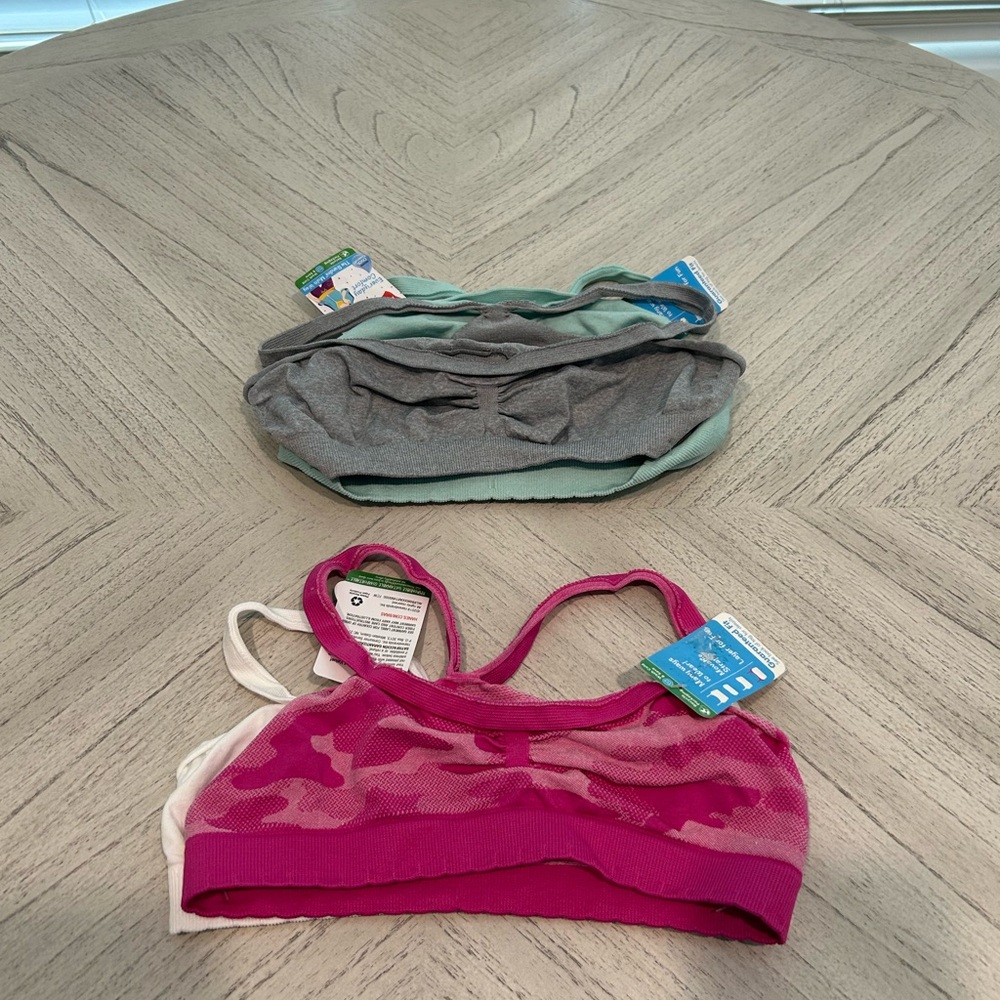 Hanes Girls Pink Camo & Gray/Mint Seamless Sports Bras - 2 Pack